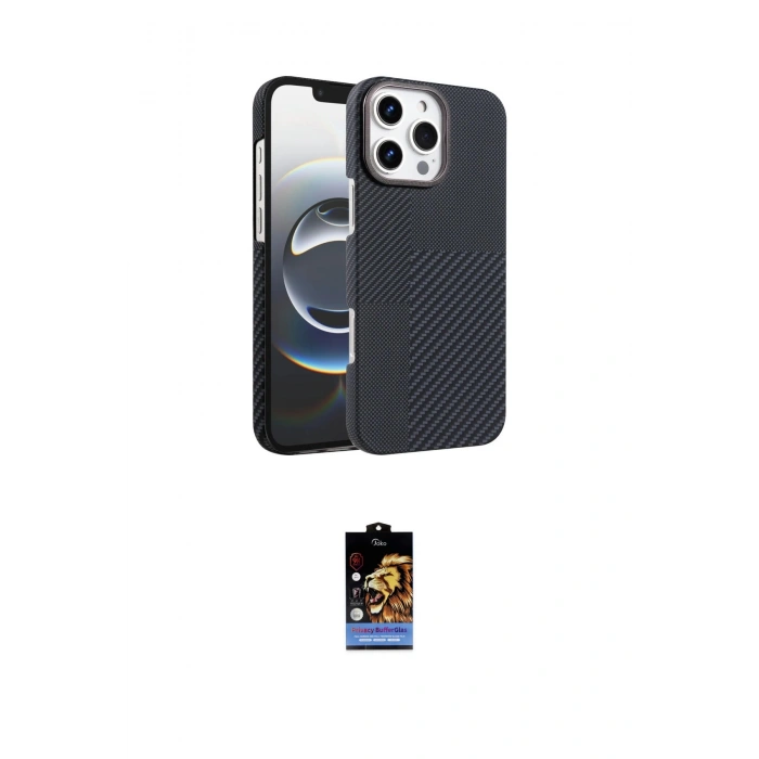 MARSİLYAN™- iPhone 16 Pro Kılıf Doruk Serisi - Siyah Buffer Hayalet Cam Ekran Koruyucu