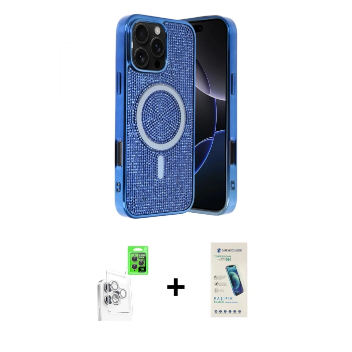 MARSİLYAN™- iPhone 16 Pro Kılıf Eksen Çizgi - Şeffaf Pasifik Cam Ekran Koruyucu + Raze Metal Kamera Lens - BZ