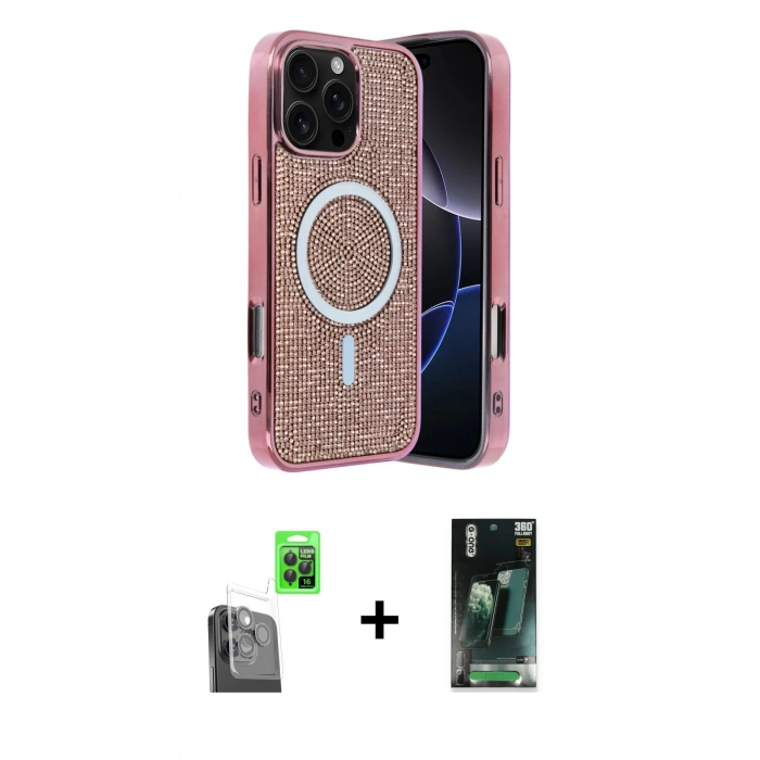 MARSİLYAN™- iPhone 16 Pro Kılıf Eksen Çizgi - Siyah 360 Mat Full Body Arka Koruyucu + Raze Metal Kamera Lens - SH