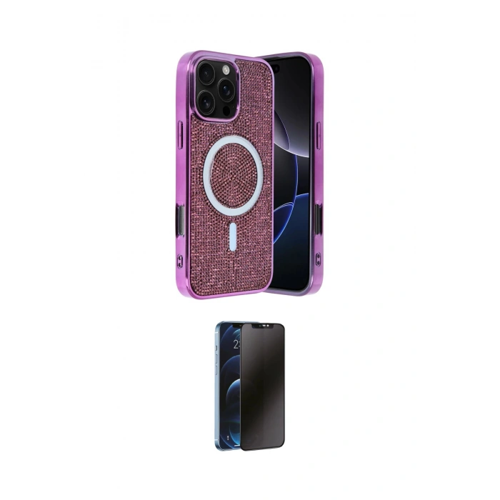 MARSİLYAN™- iPhone 16 Pro Kılıf Eksen Çizgi - Siyah 3D Antistatik Hayalet Cam Ekran Koruyucu