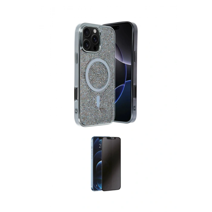 MARSİLYAN™- iPhone 16 Pro Kılıf Eksen Çizgi - Siyah 3D Antistatik Hayalet Cam Ekran Koruyucu
