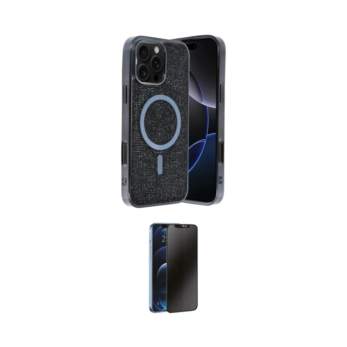 MARSİLYAN™- iPhone 16 Pro Kılıf Eksen Çizgi - Siyah 3D Antistatik Hayalet Cam Ekran Koruyucu