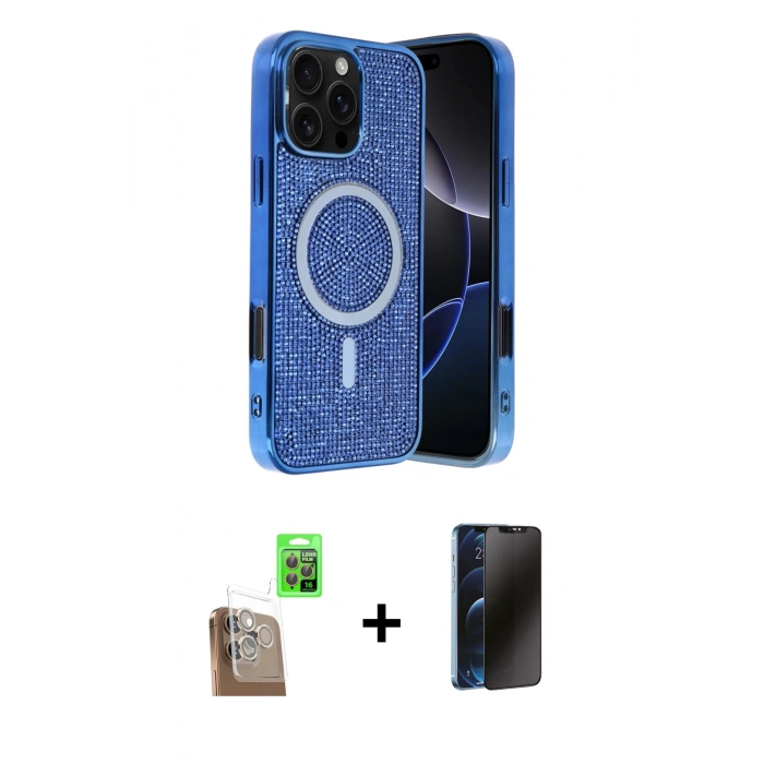 MARSİLYAN™- iPhone 16 Pro Kılıf Eksen Çizgi - Siyah 3D Antistatik Hayalet Cam Ekran Koruyucu + Raze Metal Kamera Lens - CLTM