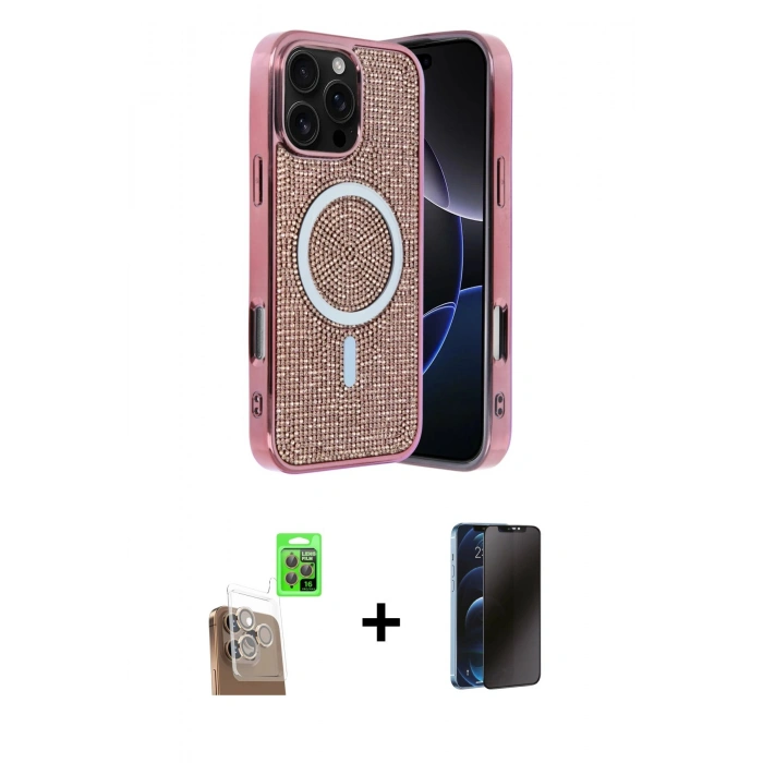 MARSİLYAN™- iPhone 16 Pro Kılıf Eksen Çizgi - Siyah 3D Antistatik Hayalet Cam Ekran Koruyucu + Raze Metal Kamera Lens - CLTM