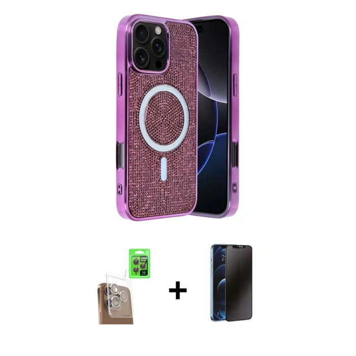 MARSİLYAN™- iPhone 16 Pro Kılıf Eksen Çizgi - Siyah 3D Antistatik Hayalet Cam Ekran Koruyucu + Raze Metal Kamera Lens - CLTM