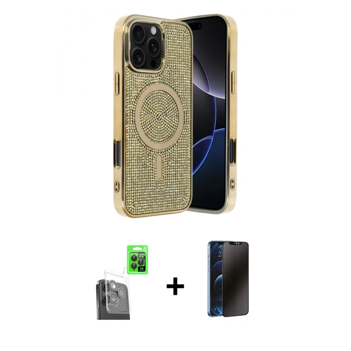 MARSİLYAN™- iPhone 16 Pro Kılıf Eksen Çizgi - Siyah 3D Antistatik Hayalet Cam Ekran Koruyucu + Raze Metal Kamera Lens - SH