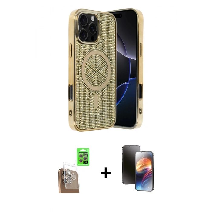 MARSİLYAN™- iPhone 16 Pro Kılıf Eksen Çizgi - Siyah 3D Antistatik Mat Seramik Nano Ekran Koruyucu + Raze Metal Kamera Lens - CLTM
