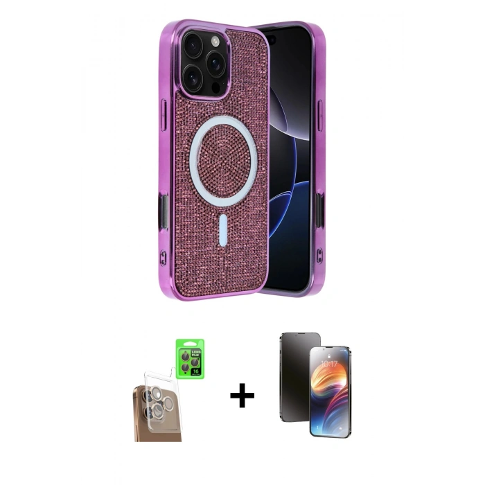 MARSİLYAN™- iPhone 16 Pro Kılıf Eksen Çizgi - Siyah 3D Antistatik Mat Seramik Nano Ekran Koruyucu + Raze Metal Kamera Lens - CLTM