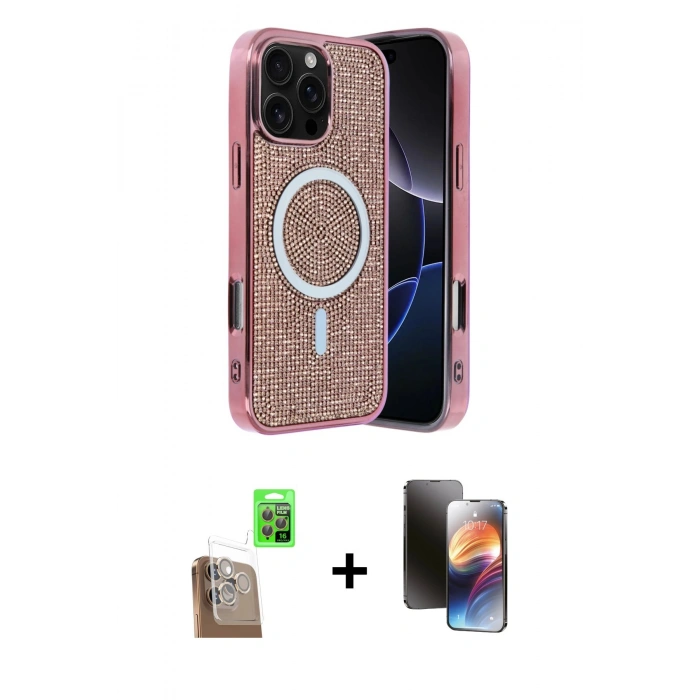 MARSİLYAN™- iPhone 16 Pro Kılıf Eksen Çizgi - Siyah 3D Antistatik Mat Seramik Nano Ekran Koruyucu + Raze Metal Kamera Lens - CLTM
