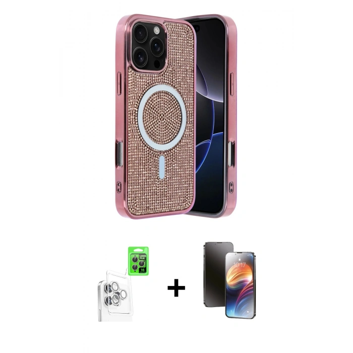 MARSİLYAN™- iPhone 16 Pro Kılıf Eksen Çizgi - Siyah 3D Antistatik Mat Seramik Nano Ekran Koruyucu + Raze Metal Kamera Lens - BZ