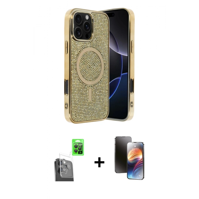 MARSİLYAN™- iPhone 16 Pro Kılıf Eksen Çizgi - Siyah 3D Antistatik Mat Seramik Nano Ekran Koruyucu + Siyah Raze Metal Kamera Lens