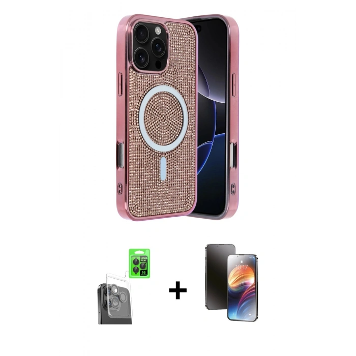MARSİLYAN™- iPhone 16 Pro Kılıf Eksen Çizgi - Siyah 3D Antistatik Mat Seramik Nano Ekran Koruyucu + Siyah Raze Metal Kamera Lens