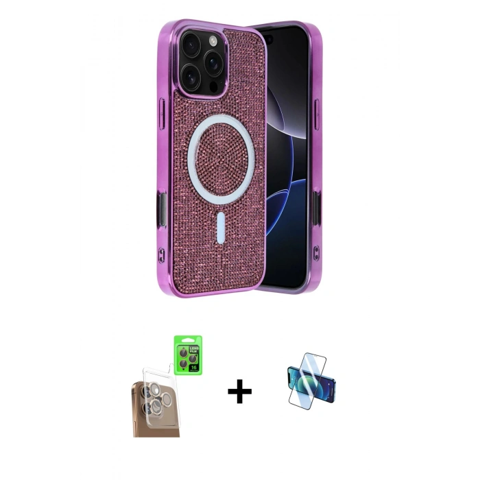 MARSİLYAN™- iPhone 16 Pro Kılıf Eksen Çizgi - Siyah 3D Antistatik Seramik Nano Ekran Koruyucu + Raze Metal Kamera Lens - CLTM