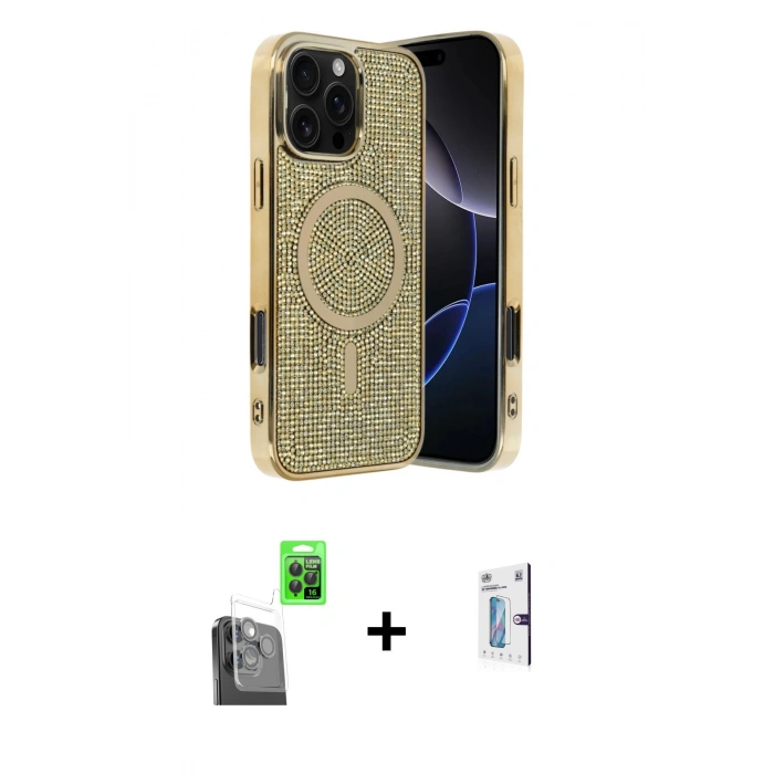 MARSİLYAN™- iPhone 16 Pro Kılıf Eksen Çizgi - Siyah Bilvis 0.18mm Plus Cam Ekran Koruyucu + Raze Metal Kamera Lens - SH