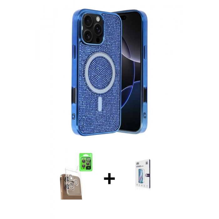 MARSİLYAN™- iPhone 16 Pro Kılıf Eksen Çizgi - Siyah Bilvis 0.18mm Plus Cam Ekran Koruyucu + Raze Metal Kamera Lens - CLTM