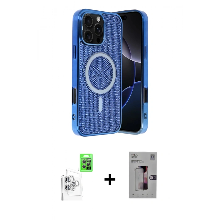 MARSİLYAN™- iPhone 16 Pro Kılıf Eksen Çizgi - Siyah Bilvis 3D Mat Cam Ekran Koruyucu + Raze Metal Kamera Lens - BZ