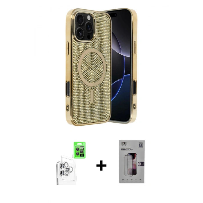 MARSİLYAN™- iPhone 16 Pro Kılıf Eksen Çizgi - Siyah Bilvis 3D Mat Cam Ekran Koruyucu + Raze Metal Kamera Lens - BZ