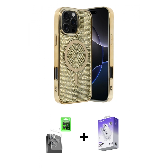 MARSİLYAN™- iPhone 16 Pro Kılıf Eksen Çizgi - Siyah Bilvis 5in1 3D Magic Cam Ekran Koruyucu + Raze Metal Kamera Lens - SH