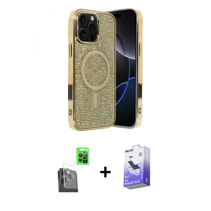 MARSİLYAN™- iPhone 16 Pro Kılıf Eksen Çizgi - Siyah Bilvis 5in1 5D Magic Hayalet Cam Ekran Koruyucu + Siyah Raze Metal Kamera Lens
