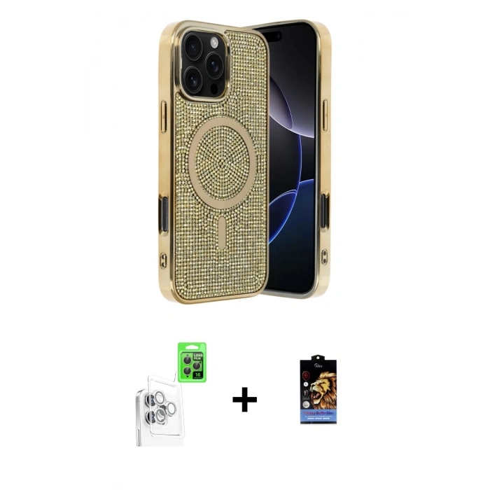 MARSİLYAN™- iPhone 16 Pro Kılıf Eksen Çizgi - Siyah Buffer Hayalet Cam Ekran Koruyucu + Raze Metal Kamera Lens - BZ