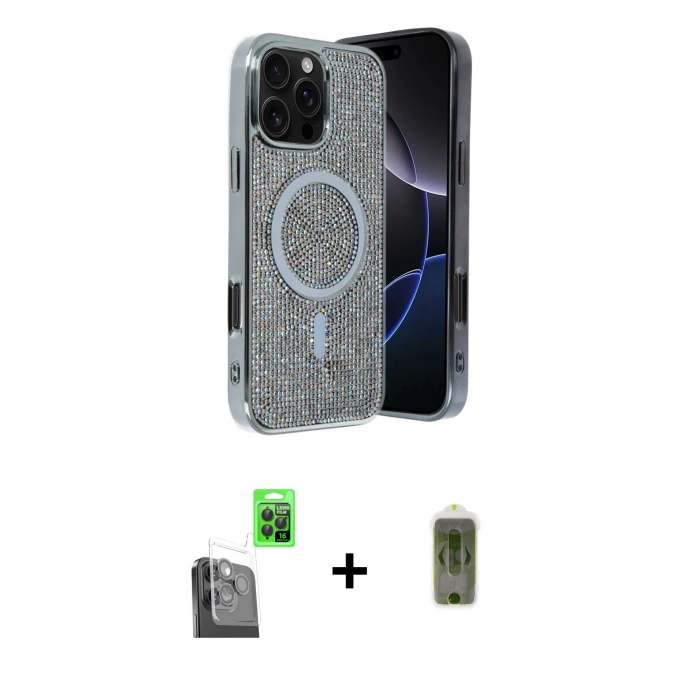 MARSİLYAN™- iPhone 16 Pro Kılıf Eksen Çizgi - Siyah Joko Magic 5D Hayalet Cam + Raze Metal Kamera Lens - SH