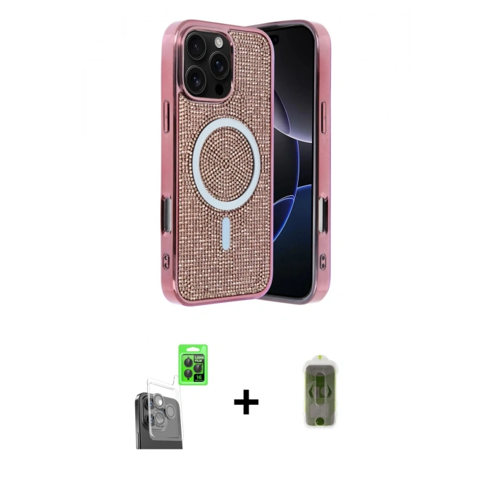 MARSİLYAN™- iPhone 16 Pro Kılıf Eksen Çizgi - Siyah Joko Magic 5D Hayalet Cam + Raze Metal Kamera Lens - SH