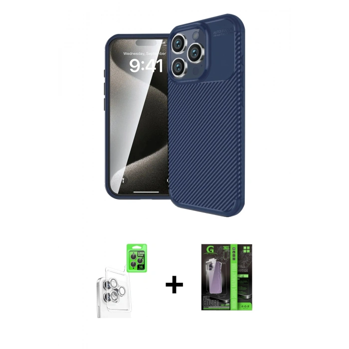 MARSİLYAN™- iPhone 16 Pro Kılıf Eksen Form Prime - Şeffaf 360 Full Body Arka Koruyucu + Raze Metal Kamera Lens - BZ