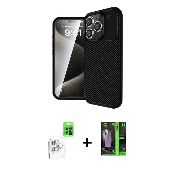 MARSİLYAN™- iPhone 16 Pro Kılıf Eksen Form Prime - Şeffaf 360 Full Body Arka Koruyucu + Raze Metal Kamera Lens - BZ