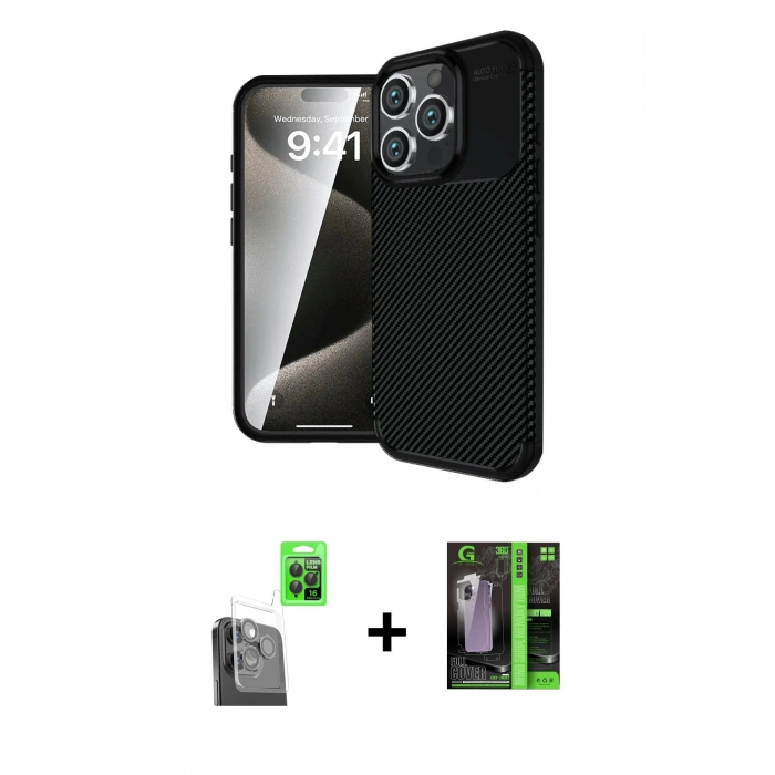 MARSİLYAN™- iPhone 16 Pro Kılıf Eksen Form Prime - Şeffaf 360 Full Body Arka Koruyucu + Raze Metal Kamera Lens - SH