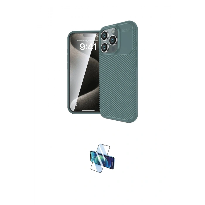MARSİLYAN™- iPhone 16 Pro Kılıf Eksen Form Prime - Siyah 3D Antistatik Seramik Nano Ekran Koruyucu