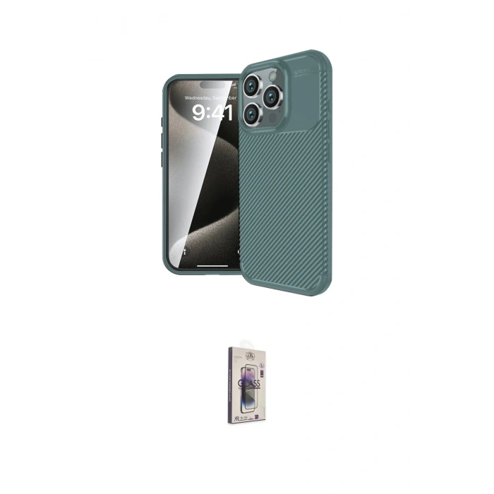 MARSİLYAN™- iPhone 16 Pro Kılıf Eksen Form Prime - Siyah Bilvis 3D Cam Ekran Koruyucu