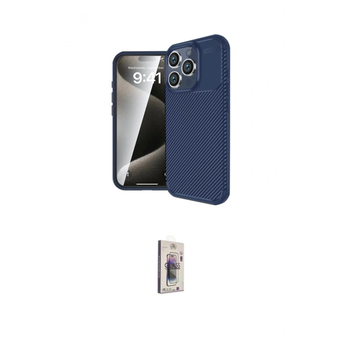 MARSİLYAN™- iPhone 16 Pro Kılıf Eksen Form Prime - Siyah Bilvis 3D Cam Ekran Koruyucu