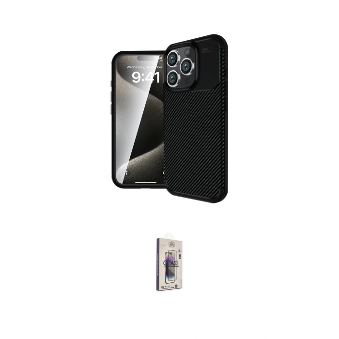 MARSİLYAN™- iPhone 16 Pro Kılıf Eksen Form Prime - Siyah Bilvis 3D Cam Ekran Koruyucu