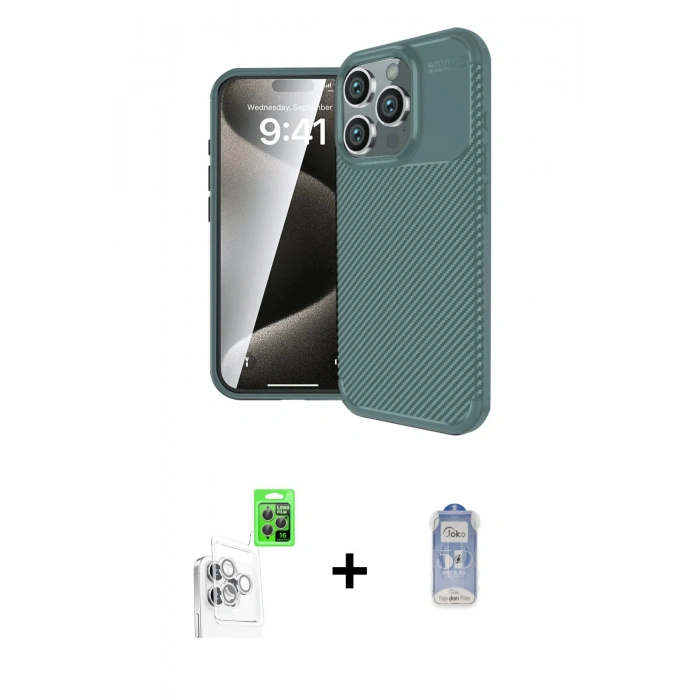 MARSİLYAN™- iPhone 16 Pro Kılıf Eksen Form Prime - Siyah Joko Magic 5D Cam + Raze Metal Kamera Lens - BZ