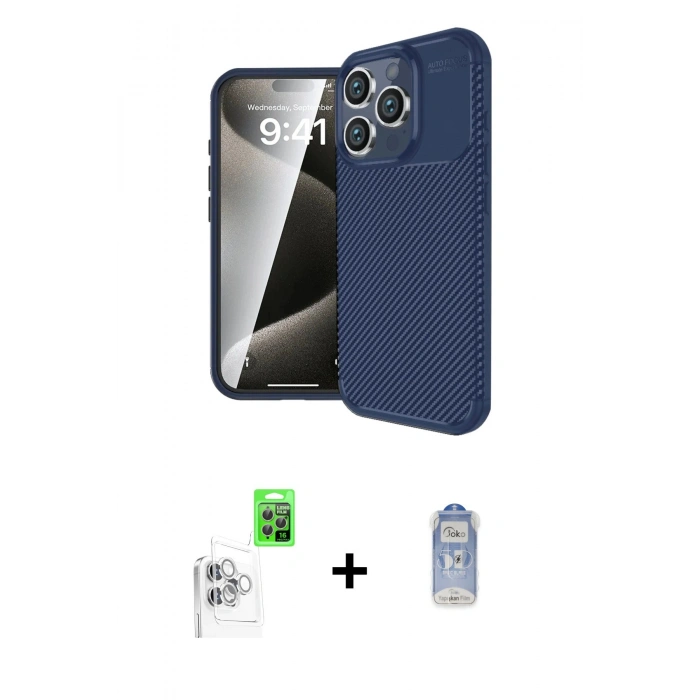 MARSİLYAN™- iPhone 16 Pro Kılıf Eksen Form Prime - Siyah Joko Magic 5D Cam + Raze Metal Kamera Lens - BZ