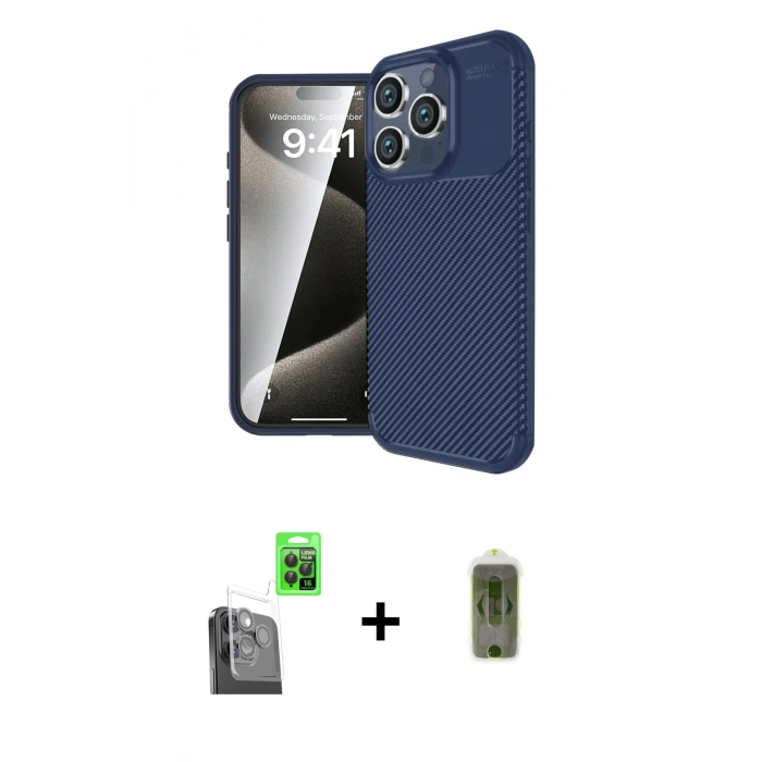 MARSİLYAN™- iPhone 16 Pro Kılıf Eksen Form Prime - Siyah Joko Magic 5D Hayalet Cam + Raze Metal Kamera Lens - SH