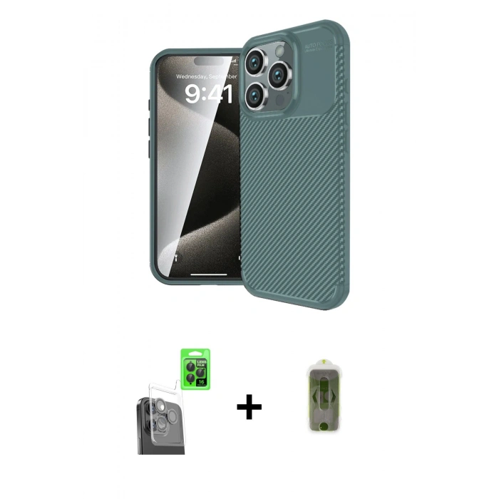 MARSİLYAN™- iPhone 16 Pro Kılıf Eksen Form Prime - Siyah Joko Magic 5D Hayalet Cam + Raze Metal Kamera Lens - SH