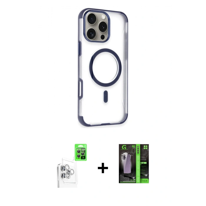 MARSİLYAN™- iPhone 16 Pro Kılıf Eksen Klasik Koleksiyonu - Şeffaf 360 Full Body Arka Koruyucu + Raze Metal Kamera Lens - BZ