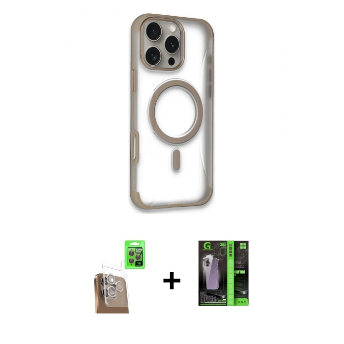 MARSİLYAN™- iPhone 16 Pro Kılıf Eksen Klasik Koleksiyonu - Şeffaf 360 Full Body Arka Koruyucu + Raze Metal Kamera Lens - CLTM