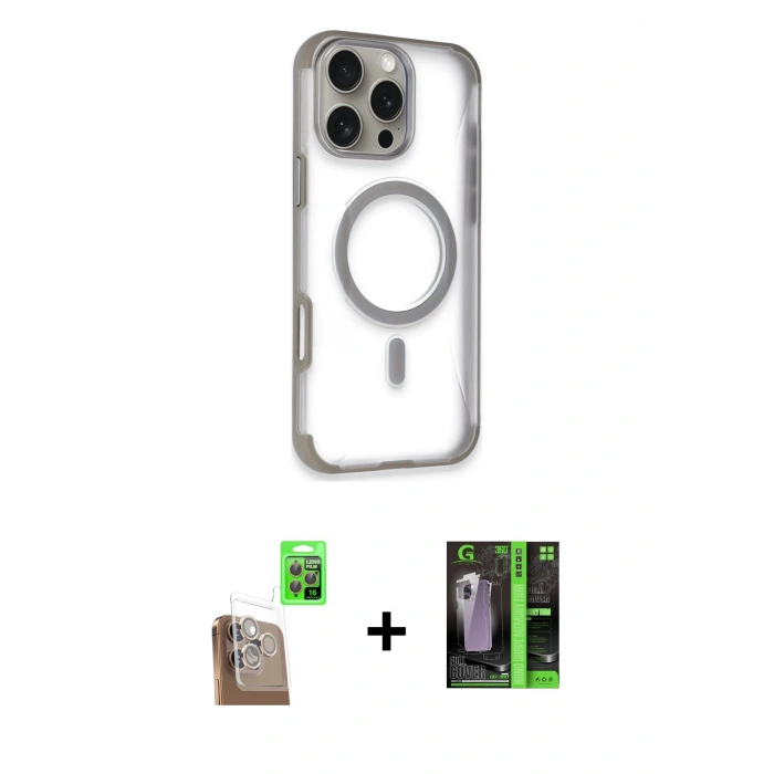 MARSİLYAN™- iPhone 16 Pro Kılıf Eksen Klasik Koleksiyonu - Şeffaf 360 Full Body Arka Koruyucu + Raze Metal Kamera Lens - CLTM