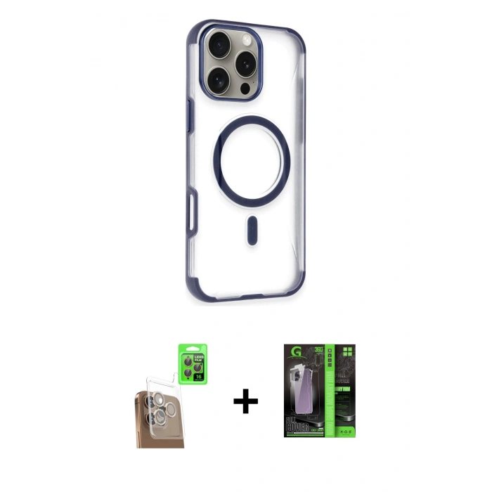 MARSİLYAN™- iPhone 16 Pro Kılıf Eksen Klasik Koleksiyonu - Şeffaf 360 Full Body Arka Koruyucu + Raze Metal Kamera Lens - CLTM