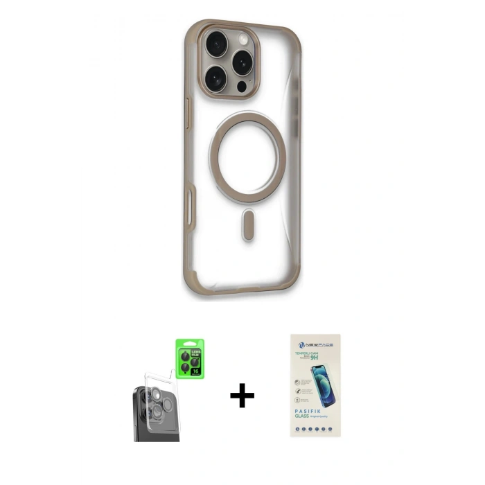 MARSİLYAN™- iPhone 16 Pro Kılıf Eksen Klasik Koleksiyonu - Şeffaf Pasifik Cam Ekran Koruyucu + Raze Metal Kamera Lens - SH