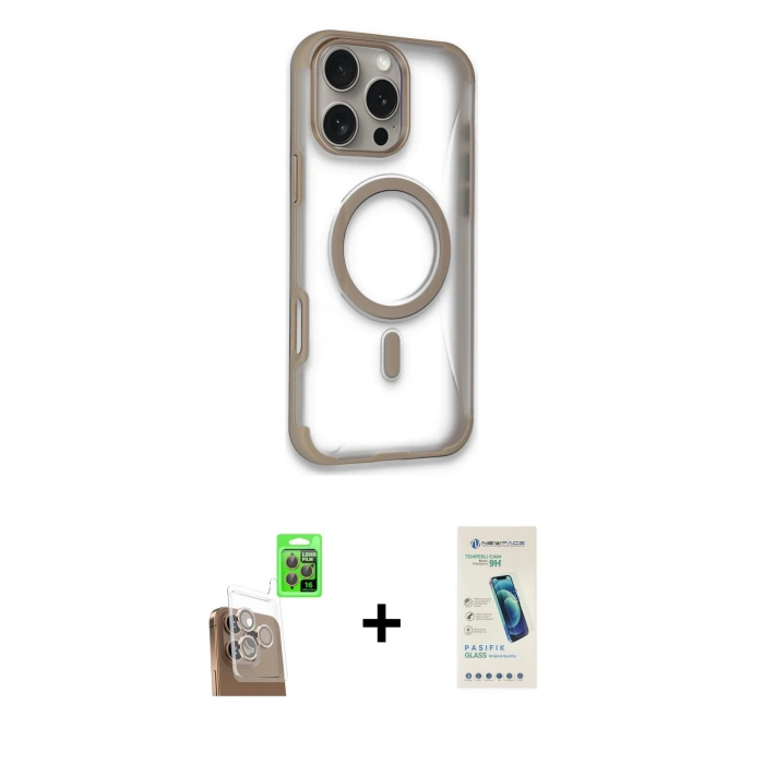 MARSİLYAN™- iPhone 16 Pro Kılıf Eksen Klasik Koleksiyonu - Şeffaf Pasifik Cam Ekran Koruyucu + Raze Metal Kamera Lens - CLTM