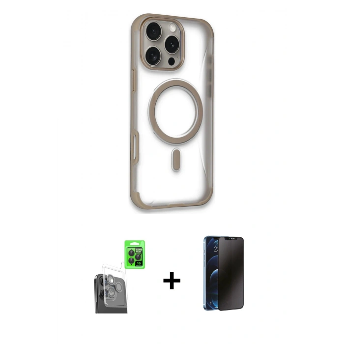 MARSİLYAN™- iPhone 16 Pro Kılıf Eksen Klasik Koleksiyonu - Siyah 3D Antistatik Hayalet Cam Ekran Koruyucu + Raze Metal Kamera Lens - SH