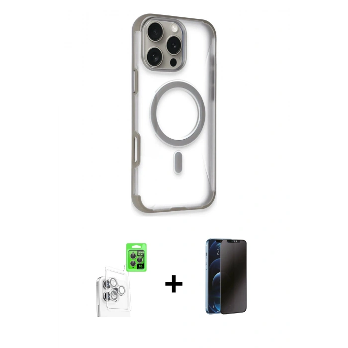 MARSİLYAN™- iPhone 16 Pro Kılıf Eksen Klasik Koleksiyonu - Siyah 3D Antistatik Hayalet Cam Ekran Koruyucu + Raze Metal Kamera Lens - BZ