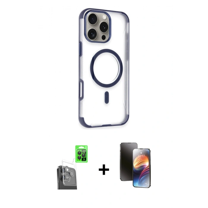 MARSİLYAN™- iPhone 16 Pro Kılıf Eksen Klasik Koleksiyonu - Siyah 3D Antistatik Mat Seramik Nano Ekran Koruyucu + Raze Metal Kamera Lens - SH