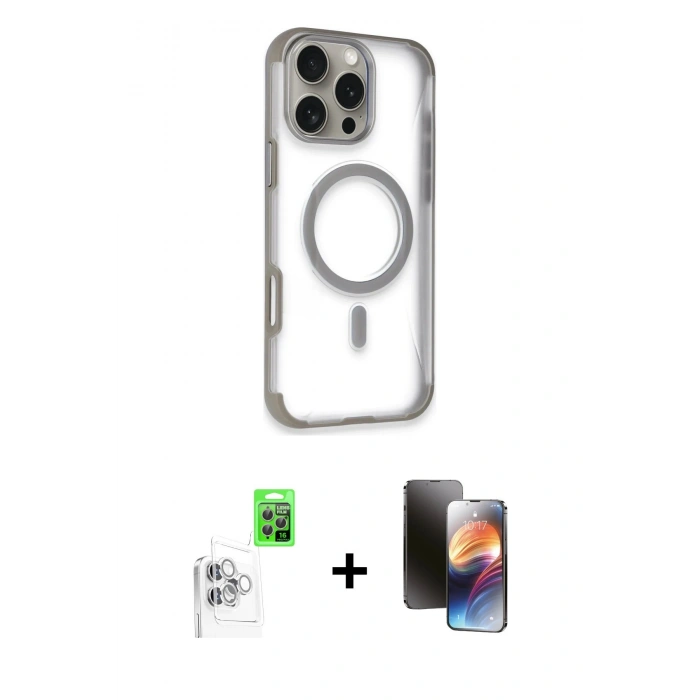 MARSİLYAN™- iPhone 16 Pro Kılıf Eksen Klasik Koleksiyonu - Siyah 3D Antistatik Mat Seramik Nano Ekran Koruyucu + Raze Metal Kamera Lens - BZ