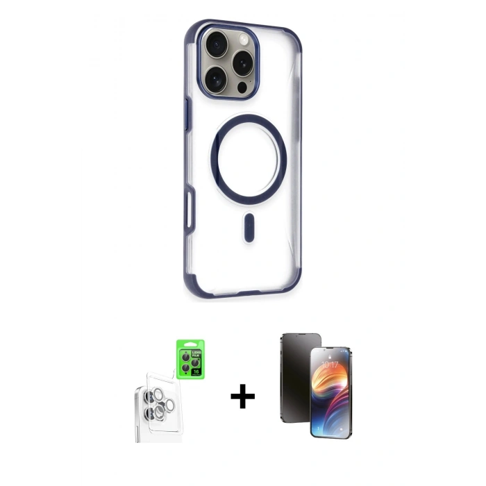 MARSİLYAN™- iPhone 16 Pro Kılıf Eksen Klasik Koleksiyonu - Siyah 3D Antistatik Mat Seramik Nano Ekran Koruyucu + Raze Metal Kamera Lens - BZ