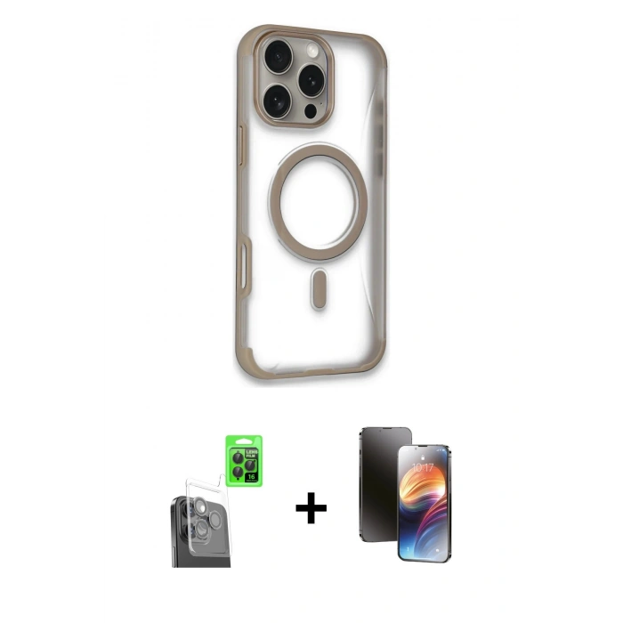 MARSİLYAN™- iPhone 16 Pro Kılıf Eksen Klasik Koleksiyonu - Siyah 3D Antistatik Mat Seramik Nano Ekran Koruyucu + Raze Metal Kamera Lens - SH