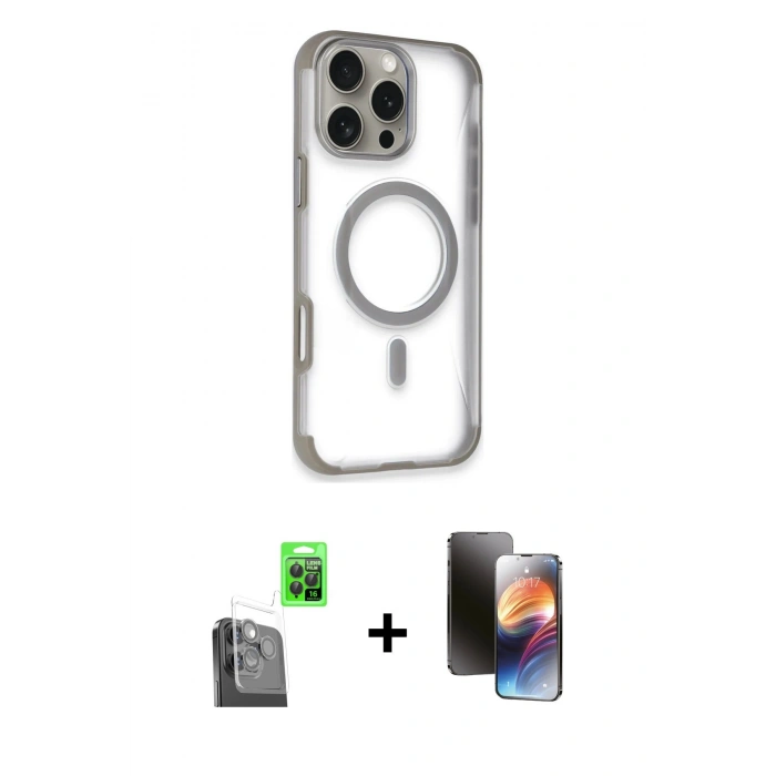 MARSİLYAN™- iPhone 16 Pro Kılıf Eksen Klasik Koleksiyonu - Siyah 3D Antistatik Mat Seramik Nano Ekran Koruyucu + Raze Metal Kamera Lens - SH